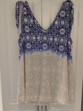 Sonoma Blue and Cream Tie-Shoulder Top